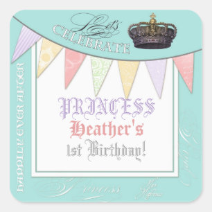 Celebrate Royally Princess Birthday Party Girl Vierkante Sticker