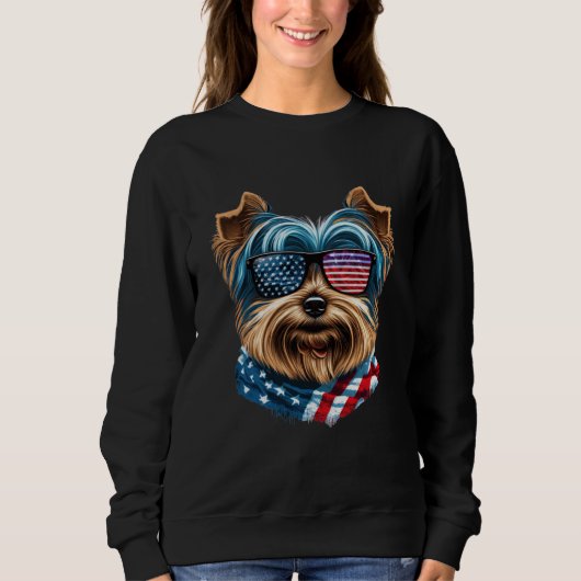 Celebrate USA with a Yorkshire Terrier in Sunglass Trui (Voorkant)
