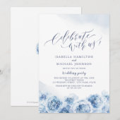 Celebrate with us! kalligrafie stoffig blauw flora kaart (Voorkant / Achterkant)