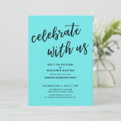 "Celebrate with US" Modern Aqua Wedding Party Kaart (Staand voorkant)