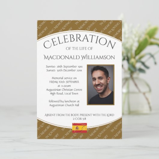 CELEBRATIE VAN LIFE Memorial Funeral SPAIN Foto Kaart (Staand voorkant)