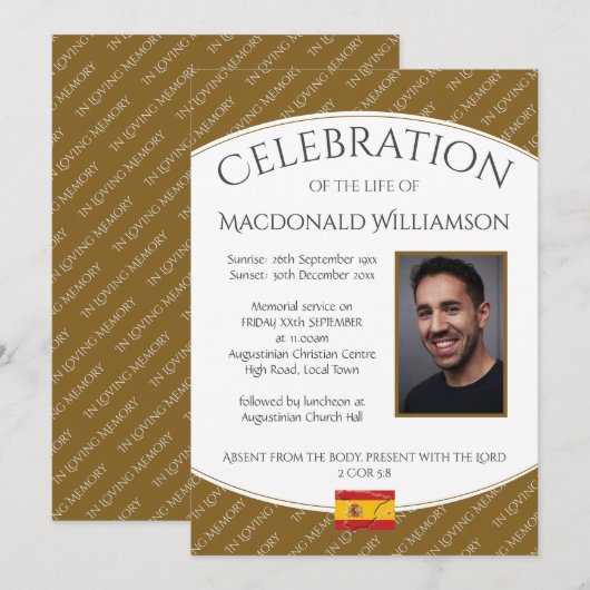 CELEBRATIE VAN LIFE Memorial Funeral SPAIN Foto Kaart (Voorkant / Achterkant)