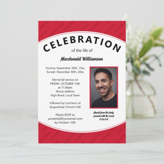CELEBRATIE VAN LIFE Red Photo Memorial Kaart (Staand voorkant)