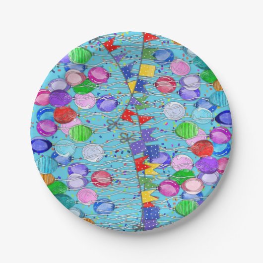 Celebratieballonnen en banners papieren bordje (Voorkant)