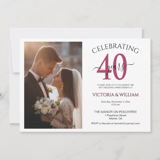 Celebrating 40 Years Photo Ruby Anniversary Party Kaart (Voorkant)