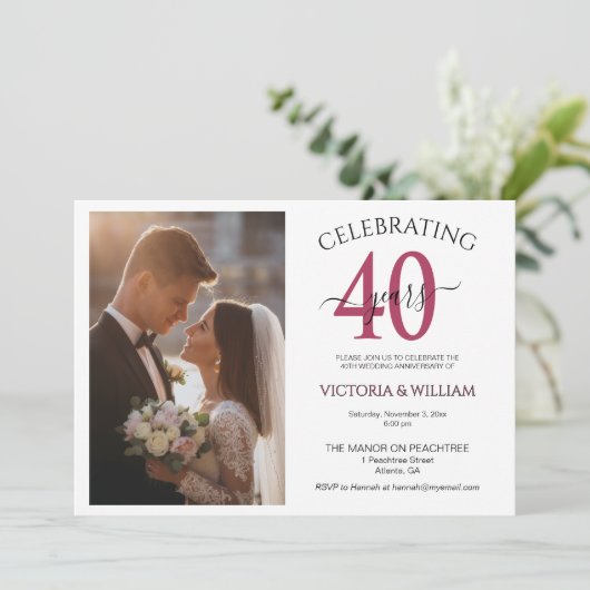 Celebrating 40 Years Photo Ruby Anniversary Party Kaart (Staand voorkant)