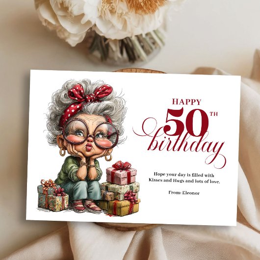 Celebrating 50 funny lady birthday greeting card kaart