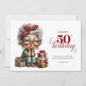 Celebrating 50 funny lady birthday greeting card kaart (Voorkant)