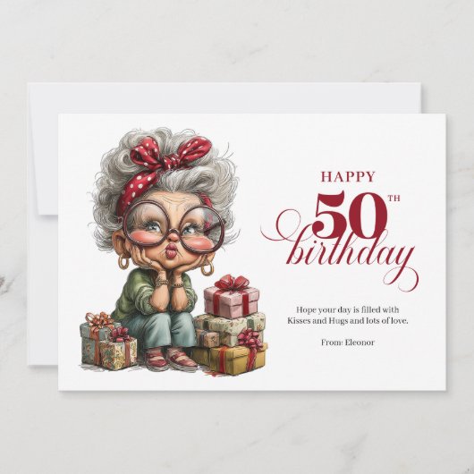 Celebrating 50 funny lady birthday greeting card kaart (Voorkant)