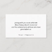 Celebrating Black History Month Centennial Visitekaartje (Achterkant)
