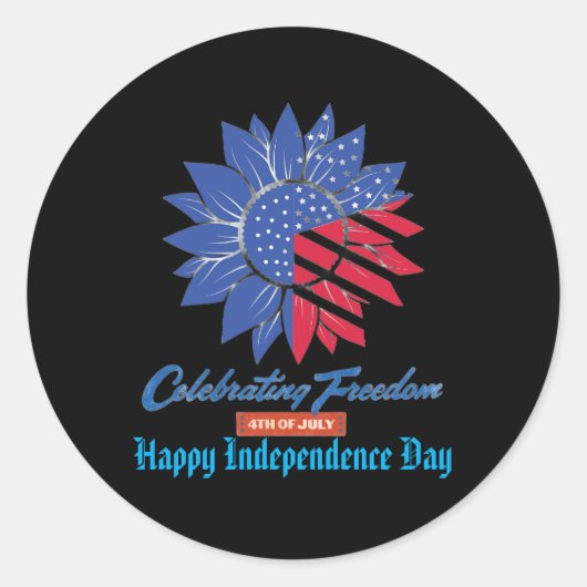 "Celebrating Freedom" Patriottische Zonnebloem Cus Ronde Sticker (Voorkant)