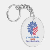 "Celebrating Freedom" Patriottische Zonnebloem Cus Sleutelhanger (Voorkant Links)