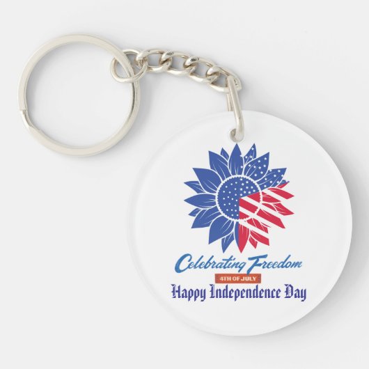 "Celebrating Freedom" Patriottische Zonnebloem Cus Sleutelhanger (Voorkant)