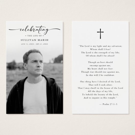 Celebrating Life Elegant Photo Funeral Prayer Card Visitekaartje (Voorkant /achterkant)