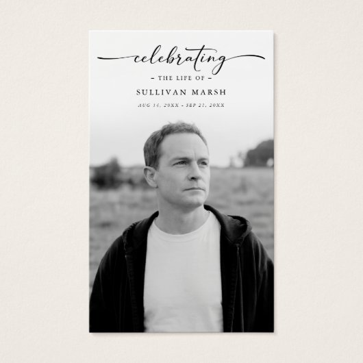 Celebrating Life Elegant Photo Funeral Prayer Card Visitekaartje (Voorkant)