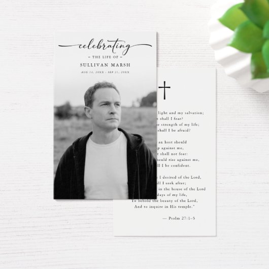 Celebrating Life Elegant Photo Funeral Prayer Card Visitekaartje (Bureau)