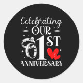 Celebrating Our 1st Wedding Anniversary 1 Year Of  Ronde Sticker (Voorkant)
