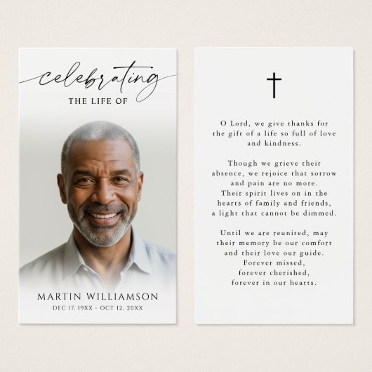 Celebrating the Life of Photo Cross Prayer Card Visitekaartje (Voorkant /achterkant)
