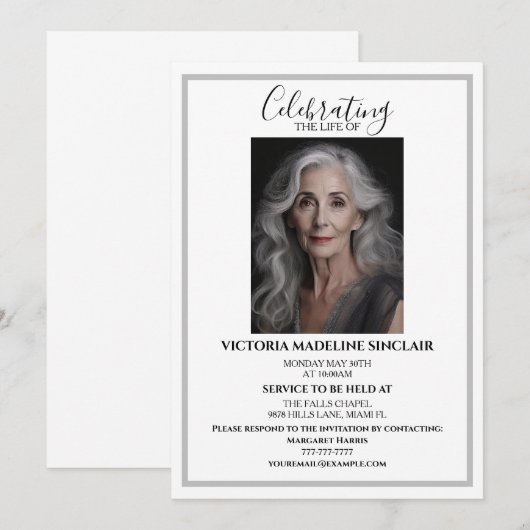 Celebrating the life of Photo Funeral Invitation Kaart (Voorkant / Achterkant)