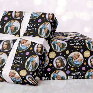 Celebration Birthday Custom Photo Paars Cadeaupapier
