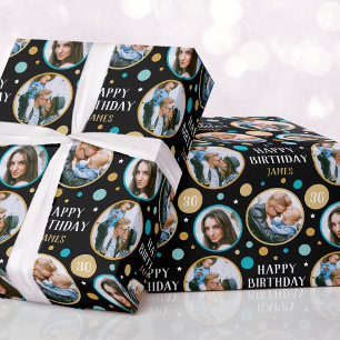 Celebration Birthday Custom Photo Turquoise Green Cadeaupapier