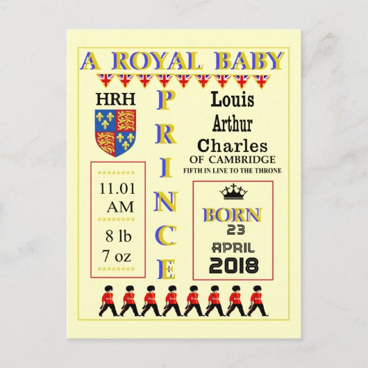 Celebration Cards Royal Prince Louis van Cambridge Uitnodiging Briefkaart (Voorkant)