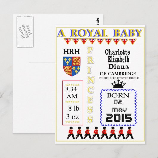 Celebration Cards Royal Princess Charlotte Briefkaart (Voorkant / Achterkant)