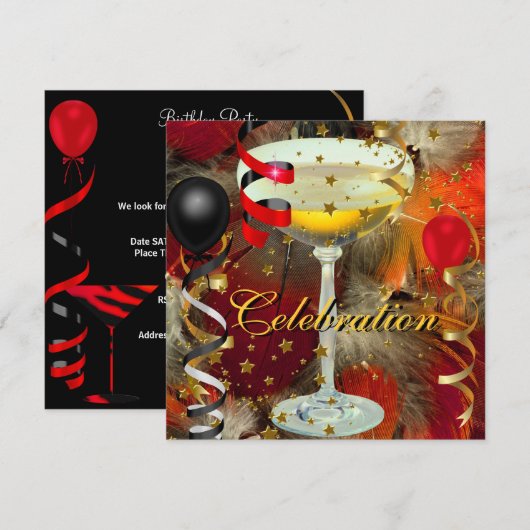 Celebration Champagne Party Black Red Kaart (Voorkant / Achterkant)