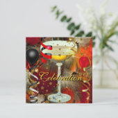 Celebration Champagne Party Black Red Kaart (Staand voorkant)