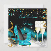 Celebration Champagne Party Blauwgroen Blue High H Kaart (Voorkant)
