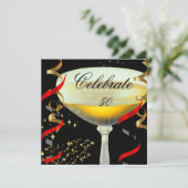 Celebration Champagne Red Gold Black Party Kaart (Staand voorkant)