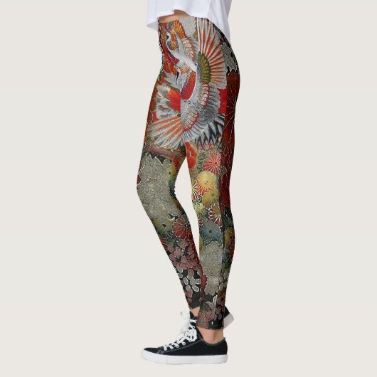 Celebration Crane Floral Silk Leggings (Links)