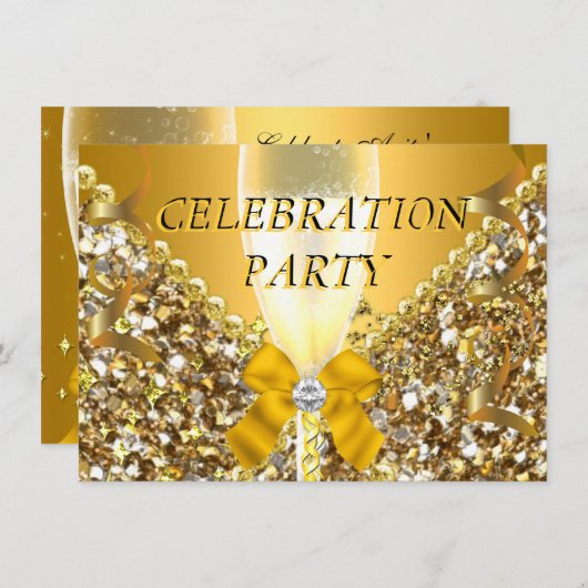 CELEBRATION Glitter Gold Silver Champagne Party Kaart (Voorkant / Achterkant)