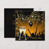 Celebration Gold Champagne Birthday Dance Party Kaart (Voorkant / Achterkant)