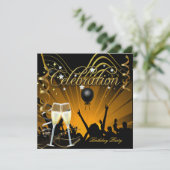 Celebration Gold Champagne Birthday Dance Party Kaart (Staand voorkant)