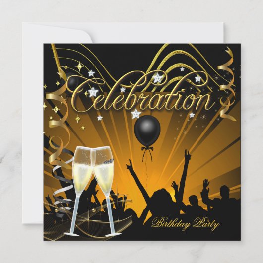 Celebration Gold Champagne Birthday Dance Party Kaart (Voorkant)