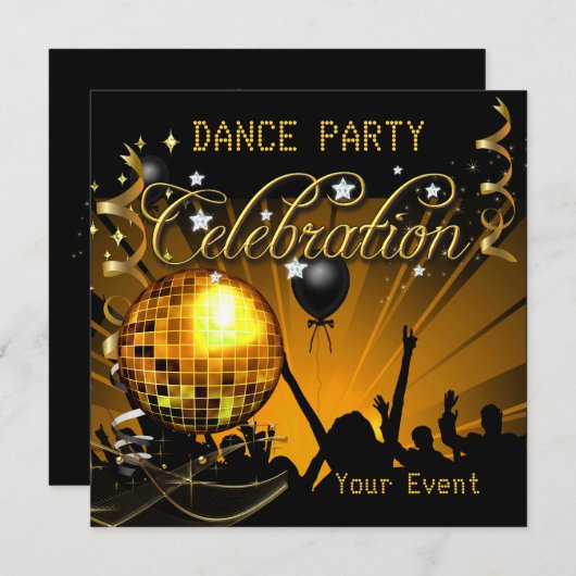 Celebration Gold Dance Party Disco Ball Event Kaart (Voorkant / Achterkant)