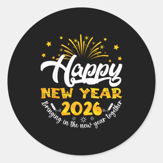 Celebration Happy New Year 2026 Nye New Years Eve Ronde Sticker (Voorkant)