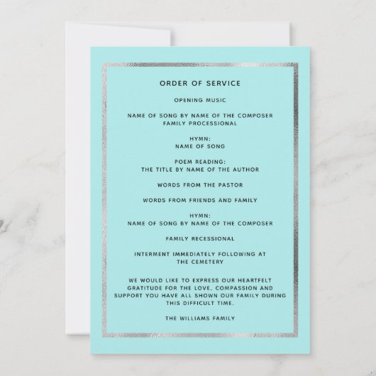 Celebration life funeral bleek blauw fotoprogramma kaart (Achterkant)