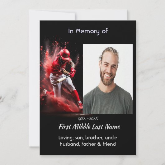 Celebration Life Service Baseball Softball Player Kaart (Voorkant)