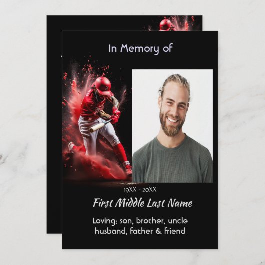 Celebration Life Service Baseball Softball Player Kaart (Voorkant / Achterkant)