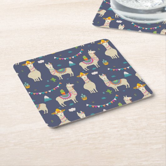 Celebration Llama Pattern Kartonnen Onderzetters (Schuin)