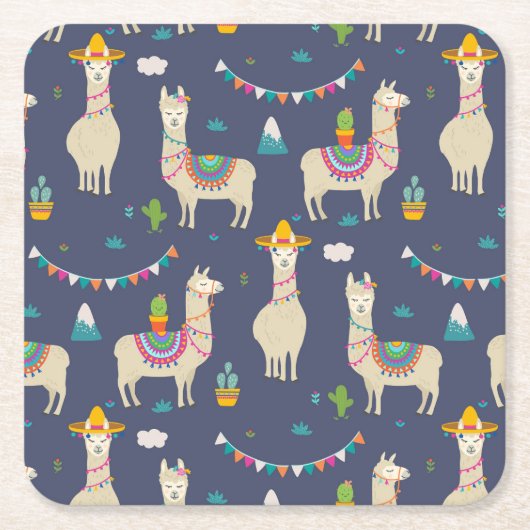 Celebration Llama Pattern Kartonnen Onderzetters (Voorkant)