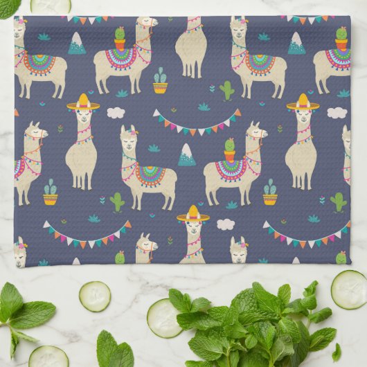 Celebration Llama Pattern Theedoek (Gevouwen)