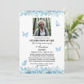Celebration Of Life 1 Photo Funeral Blue Floral Kaart (Staand voorkant)