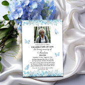 Celebration Of Life 1 Photo Funeral Blue Floral Kaart