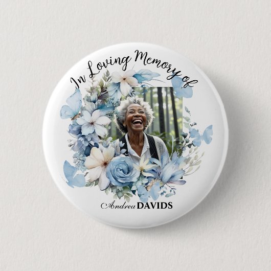 Celebration Of Life 1 Photo Garland Blue Floral  Ronde Button 5,7 Cm (Voorkant)