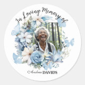 Celebration Of Life 1 Photo Garland Blue Floral  Ronde Sticker (Voorkant)
