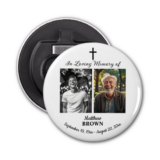 Celebration Of Life 2 Photos Funeral White Button Flesopener (Voorkant)