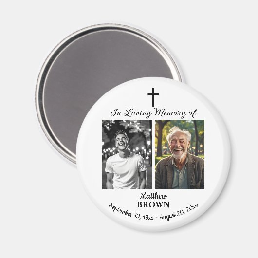 Celebration Of Life 2 Photos Funeral White Magneet (Voorkant / Achterkant)